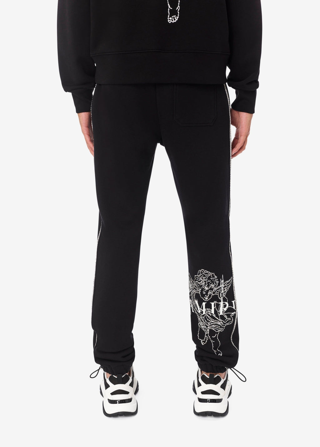AMIRI CHERUB LOGO CRYSTAL SWEATPANTS BLACK