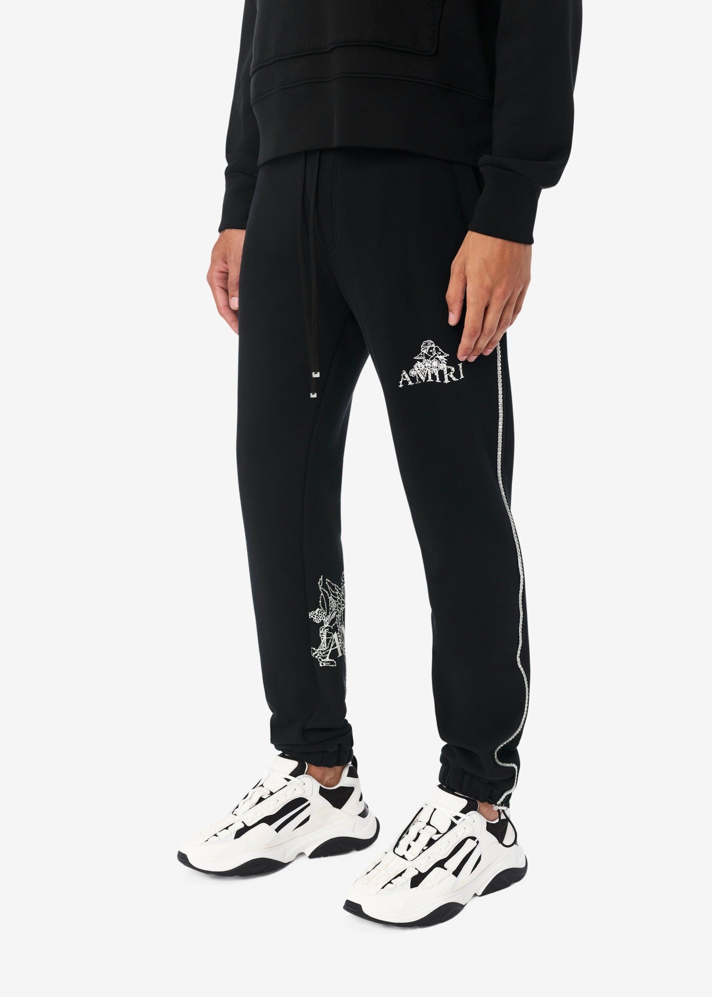 AMIRI CHERUB LOGO CRYSTAL SWEATPANTS BLACK