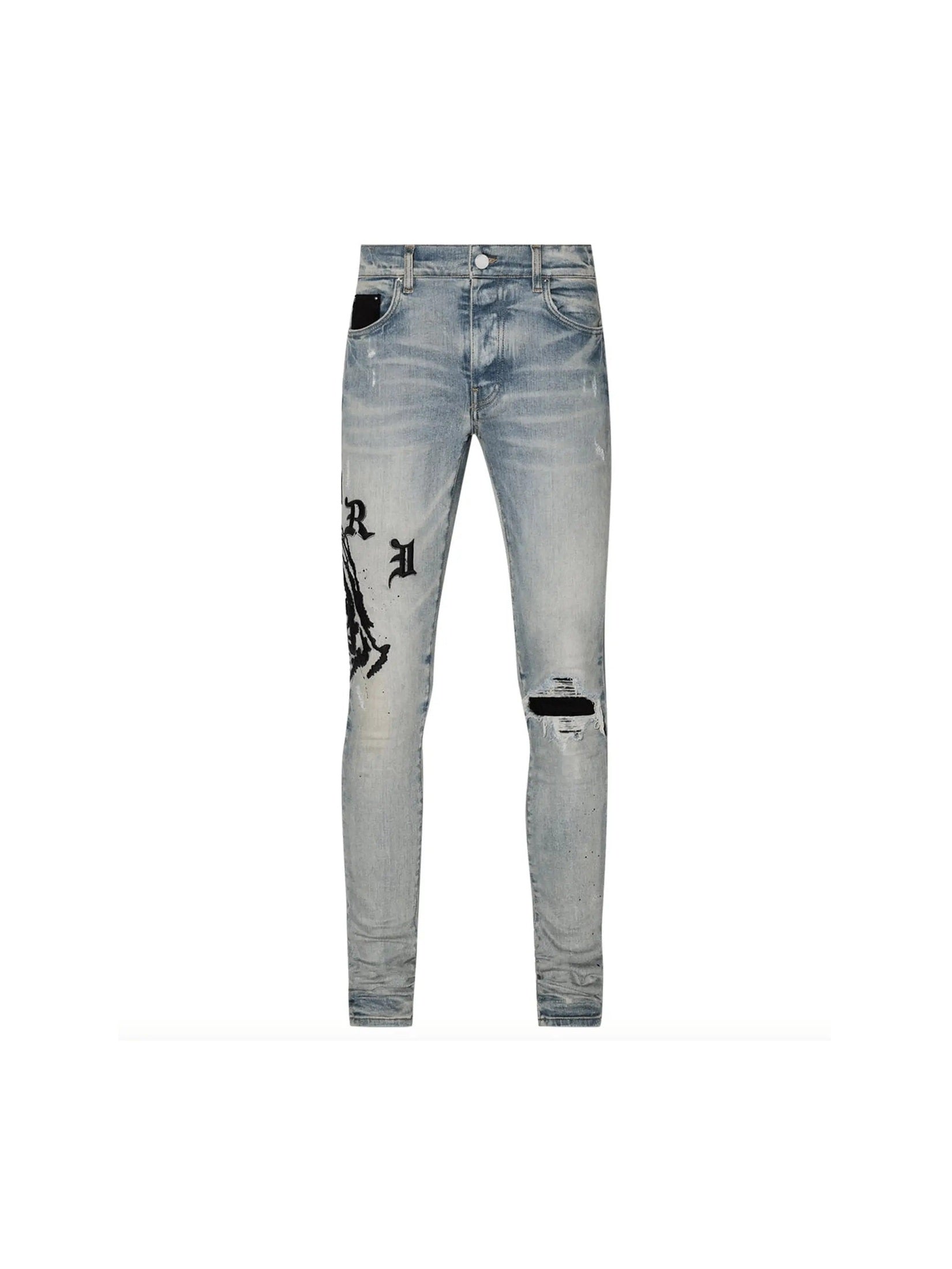 AMIRI CLAY INDIGO WES LANG EMBROIDERED JEANS