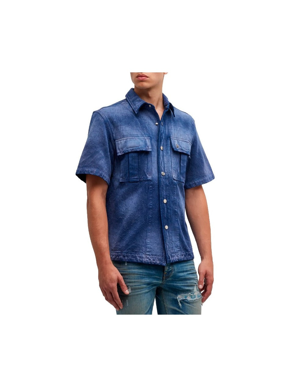 AMIRI JACQUARD DENIM SPORT SHIRT BLUE MONOGRAM