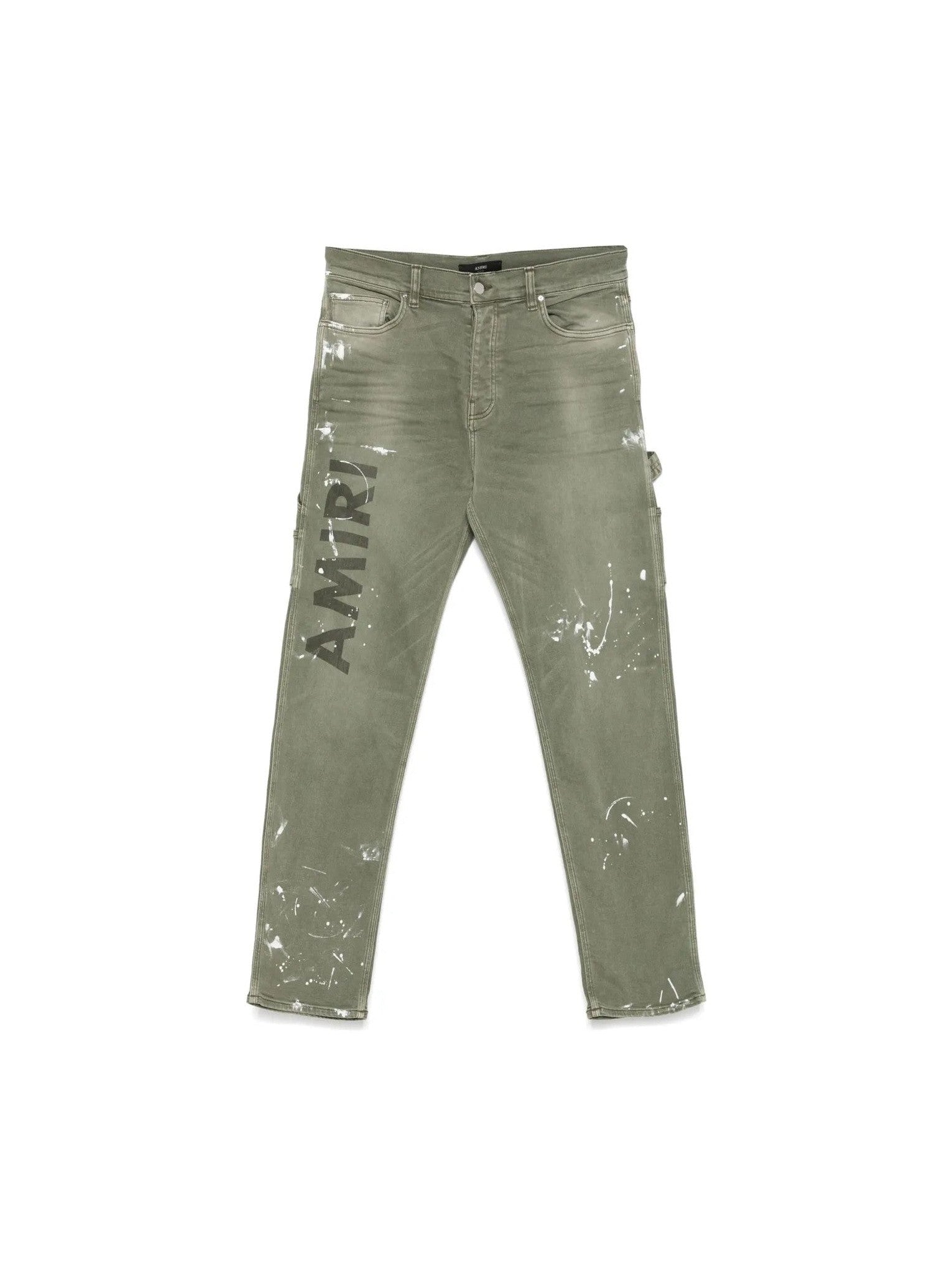 AMIRI KHAKI LOGO PAINTED SLIM WORKMAN JEANS
