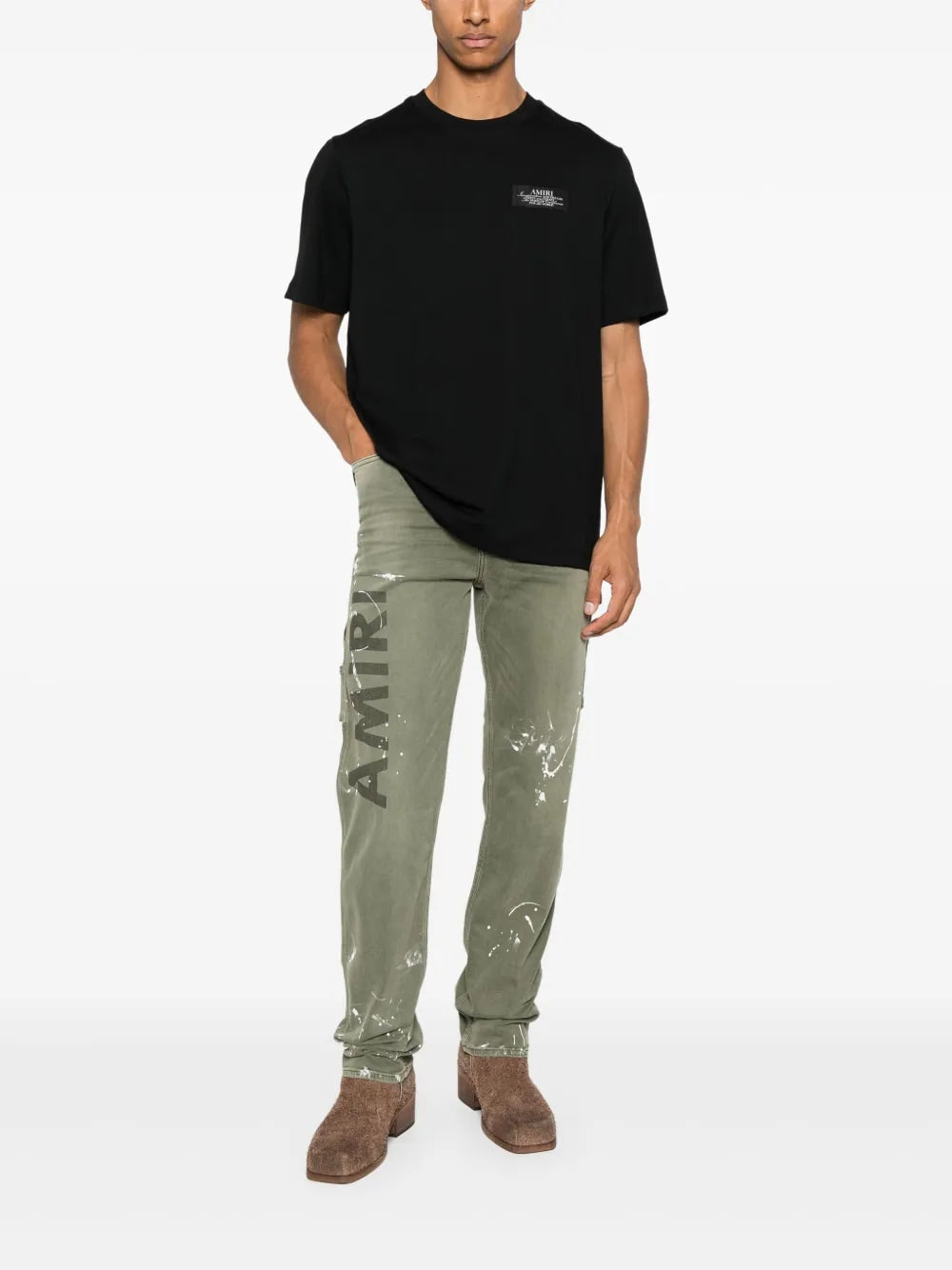 AMIRI KHAKI LOGO PAINTED SLIM WORKMAN JEANS