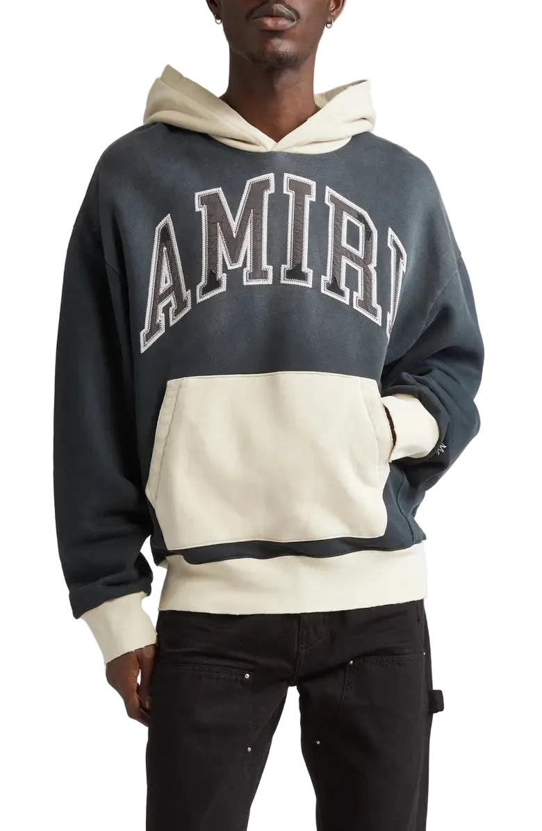 AMIRI LOGO COLORBLOCK HOODIE GREY CREAM