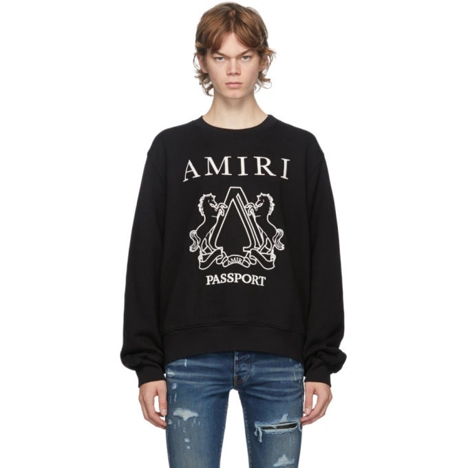 AMIRI PASSPORT EMBROIDERED CREWNECK BLACK