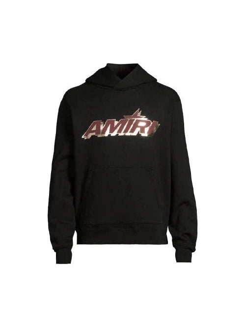 AMIRI STAGGERED LOGO BLACK MAROON HOODIE AMIRI The Hype Company