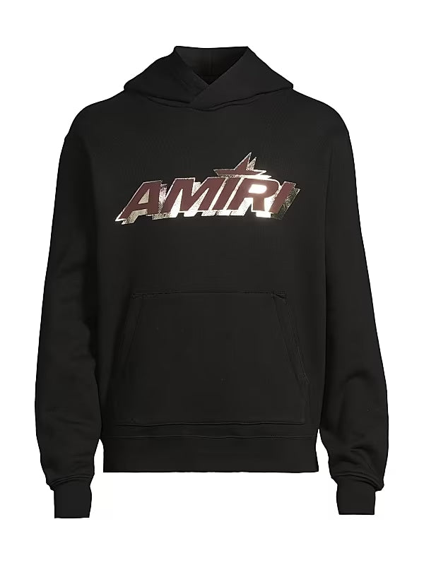 AMIRI STAGGERED LOGO BLACK MAROON HOODIE