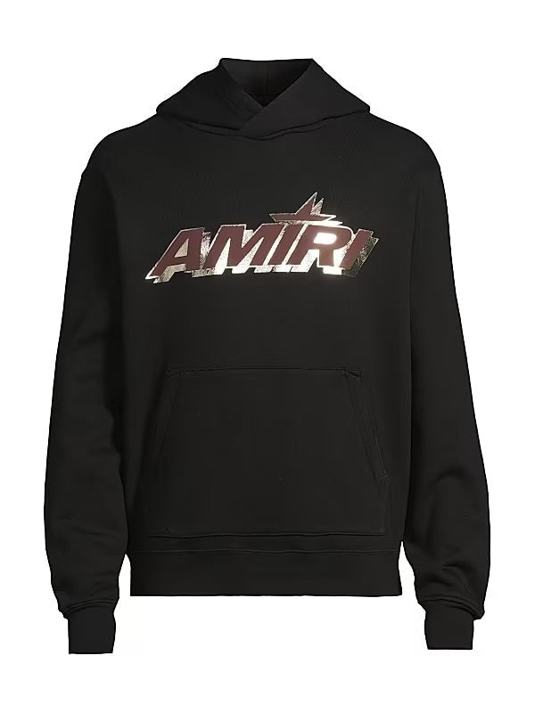 AMIRI STAGGERED LOGO BLACK MAROON HOODIE
