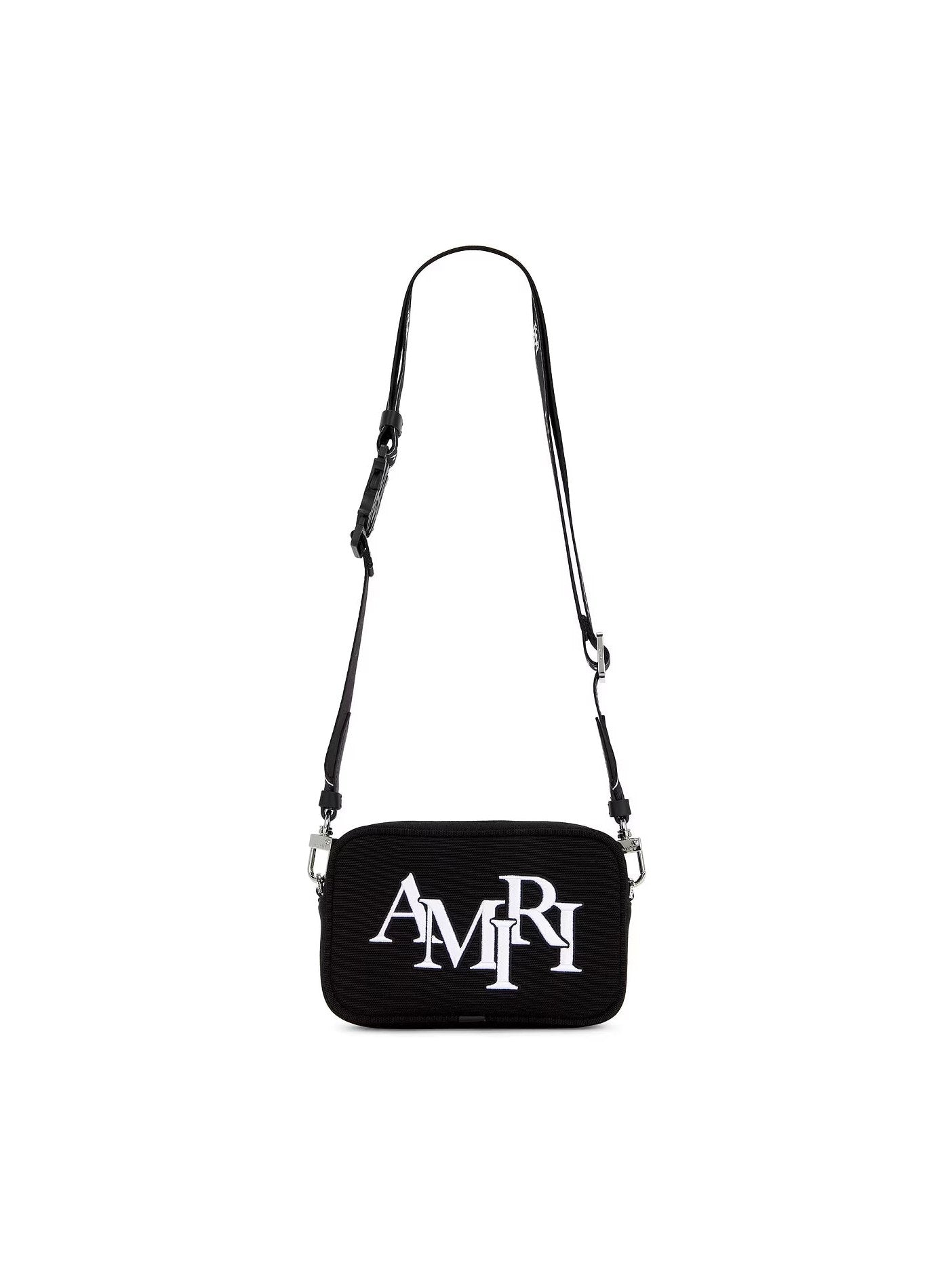 AMIRI STAGGERED LOGO CROSSBODY CAMERA BLACK