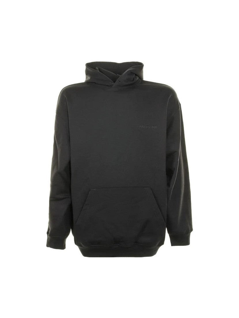 BALENCIAGA BB EMBROIDERED MINI LOGO BLACK HOODIE