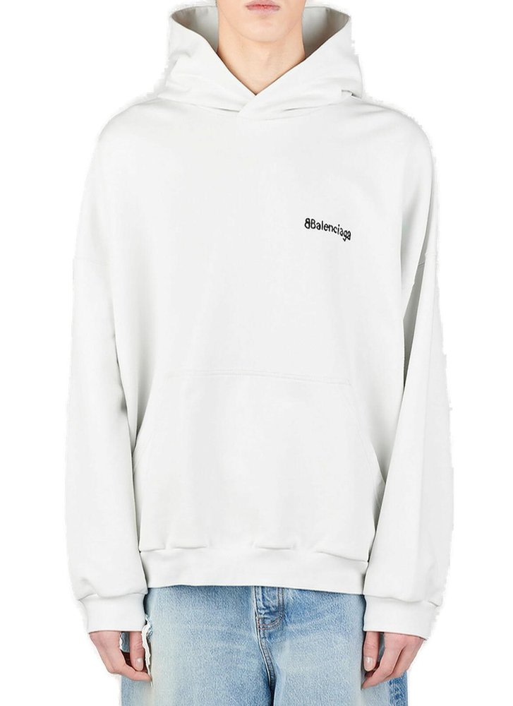 BALENCIAGA BB EMBROIDERED MINI LOGO WHITE HOODIE