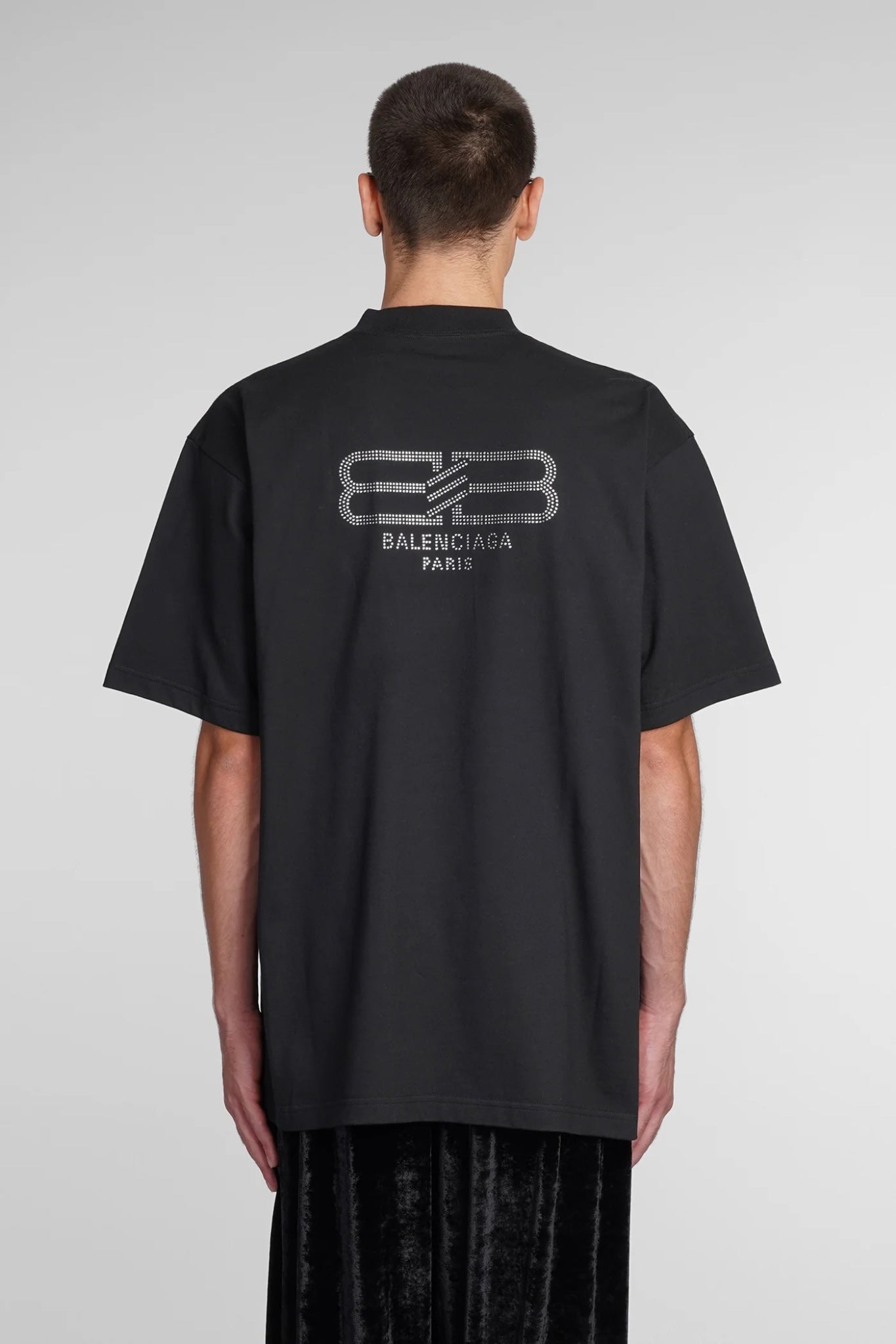 BALENCIAGA BB LOGO RHINESTONES T-SHIRT BLACK