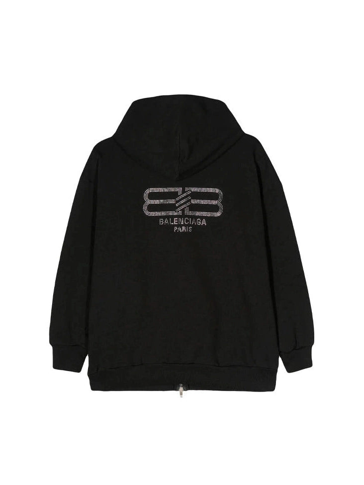 BALENCIAGA BB RHINESTONES LOGO ZIP HOODIE BLACK BALENCIAGA The Hype Company