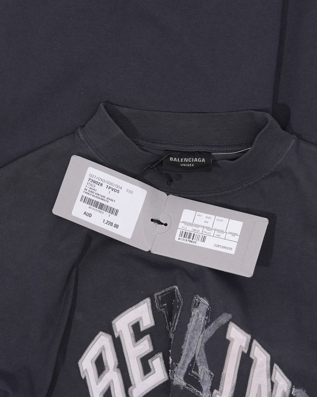 BALENCIAGA BE KIND FADED BLACK GREY T-SHIRT
