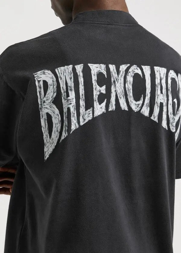 BALENCIAGA BLACK PAINTED BACK LOGO T-SHIRT