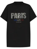 BALENCIAGA BLACK 'PARIS' STRASS VINTAGE JERSEY T-SHIRT