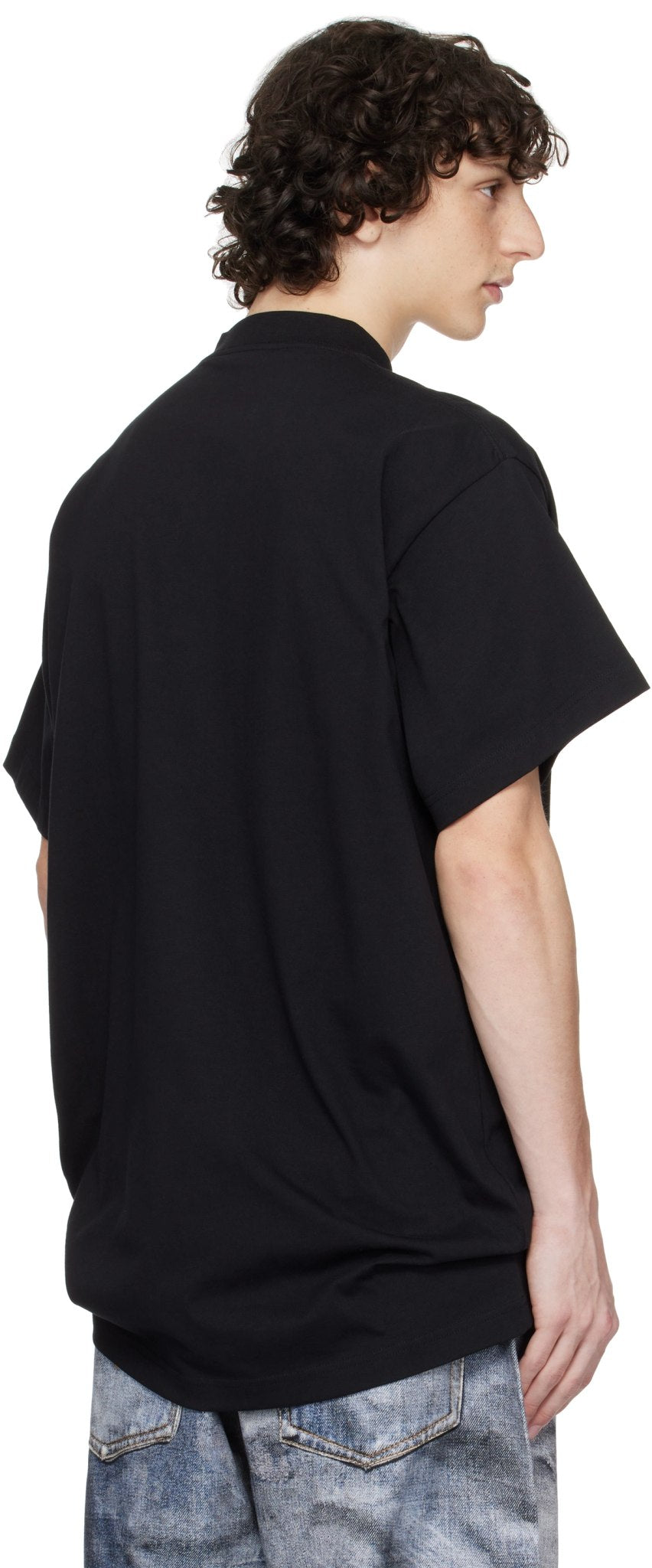 BALENCIAGA BLACK 'PARIS' STRASS VINTAGE JERSEY T-SHIRT