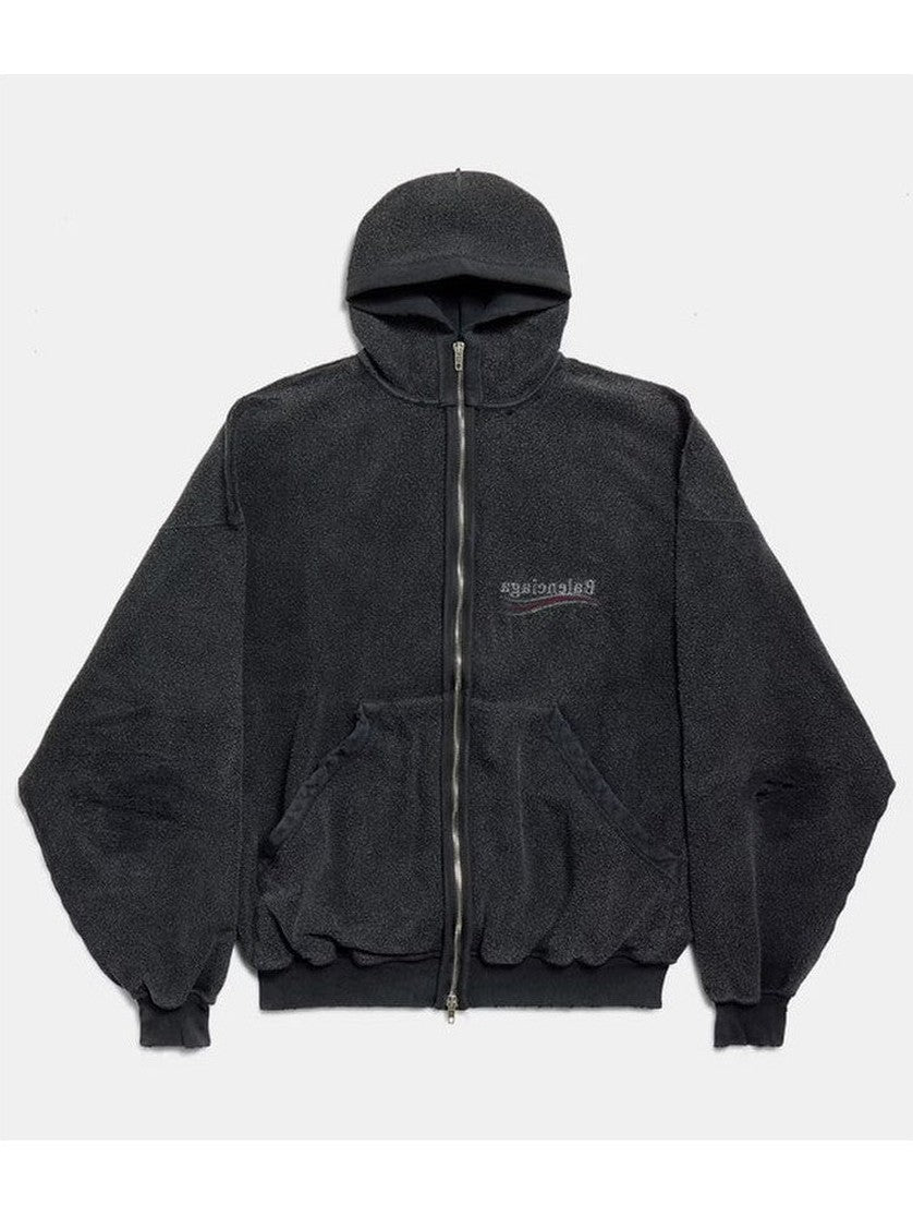 BALENCIAGA BLACK POLITICAL CAMPAIGN INSIDE-OUT ZIP-UP HOODIE