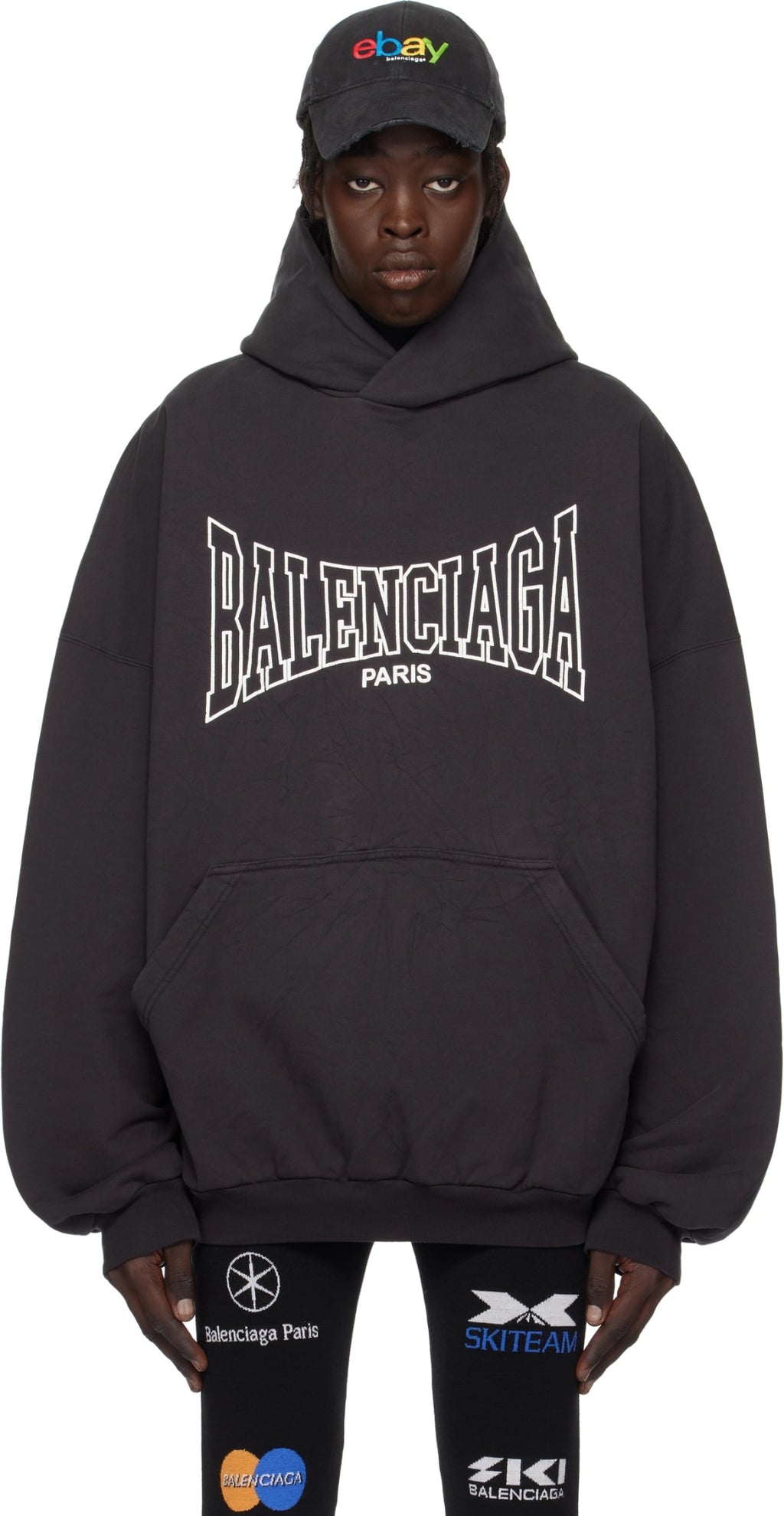 BALENCIAGA BOXING LARGE FIT HOODIE WASHED BLACK