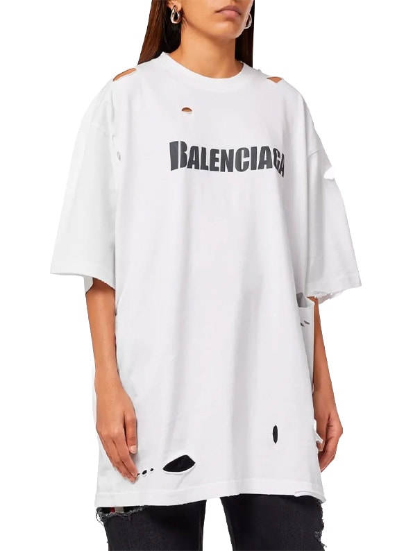BALENCIAGA CAPS DESTROYED T-SHIRT WHITE