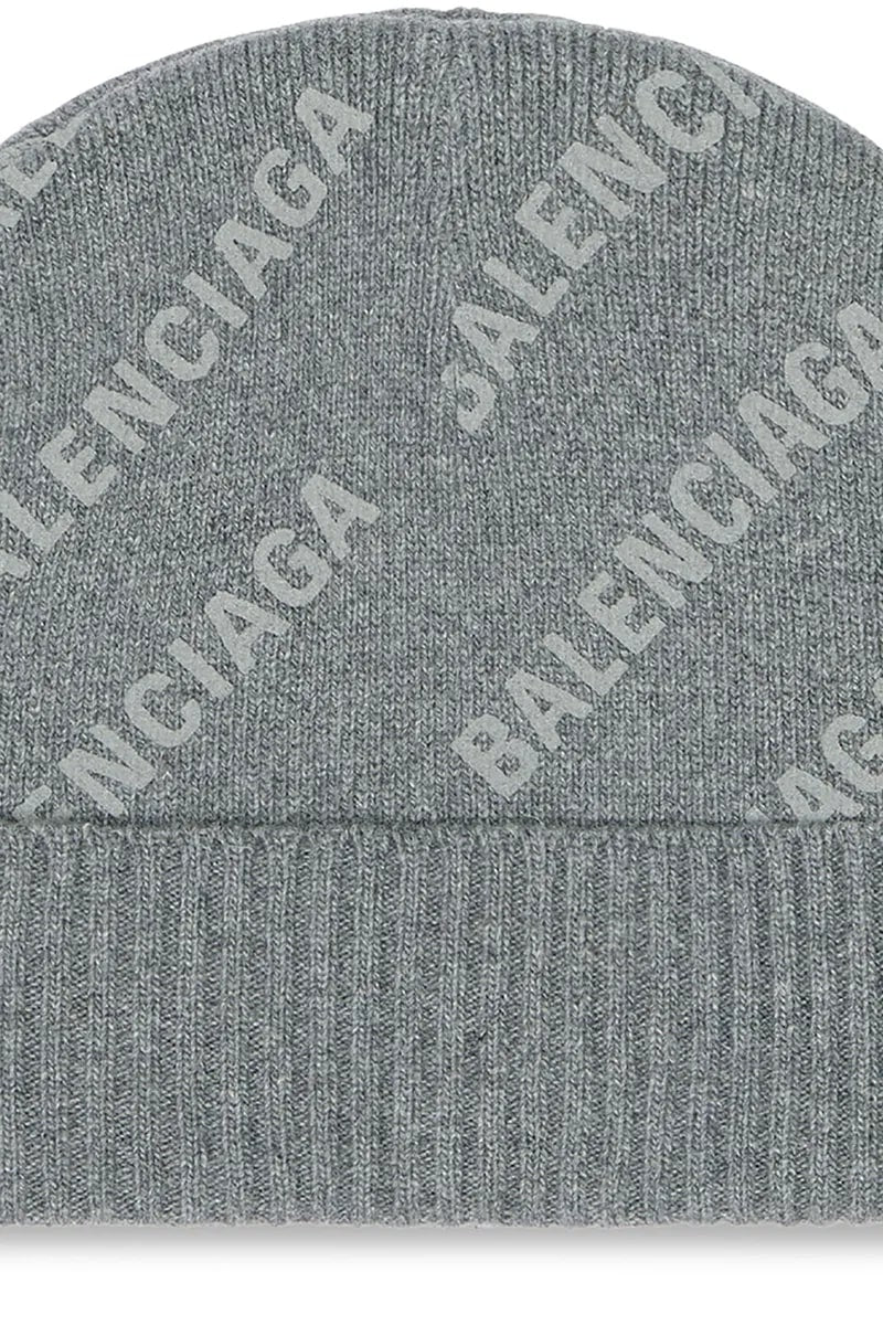 BALENCIAGA CASHMERE PUFF REFLECTIVE BEANIE GREY