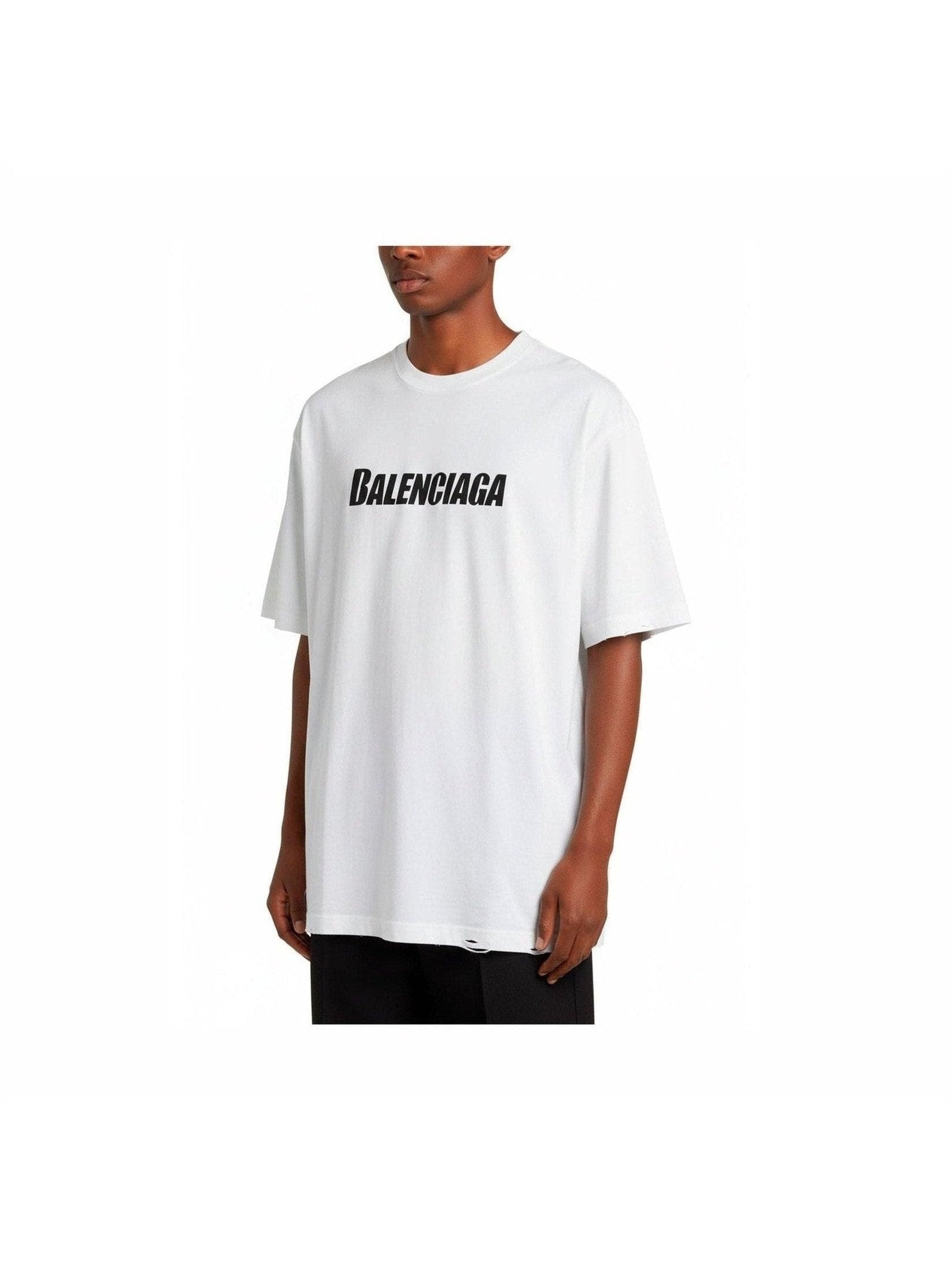 BALENCIAGA DESTROYED LOGO T-SHIRT WHITE BALENCIAGA The Hype Company