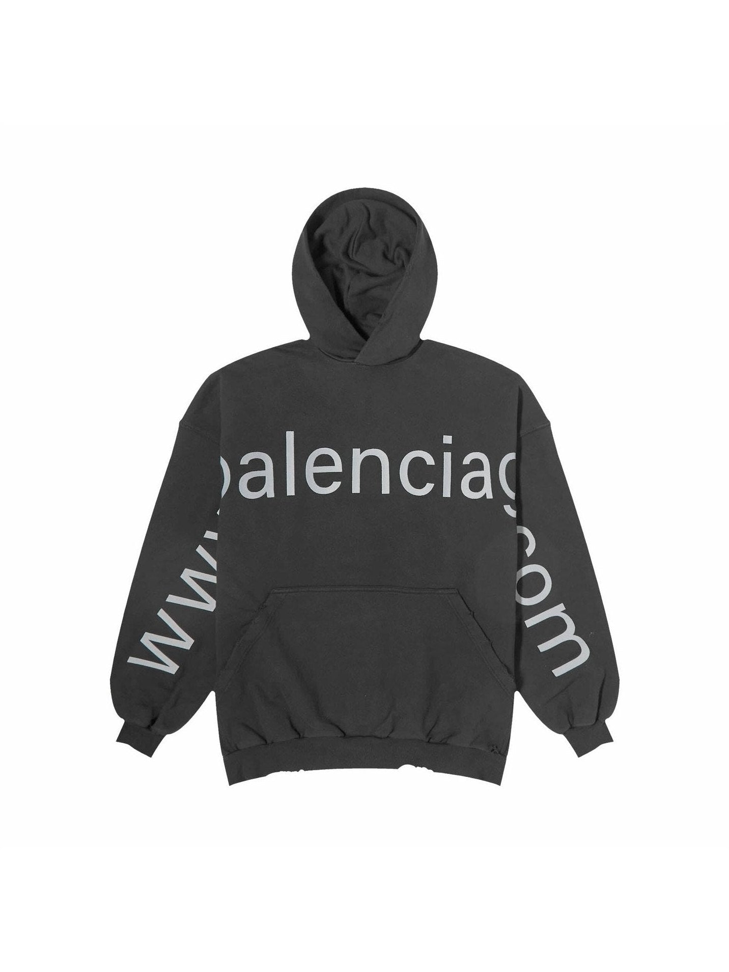 BALENCIAGA DOT COM POPOVER BLACK EMBROIDERED HOODIE