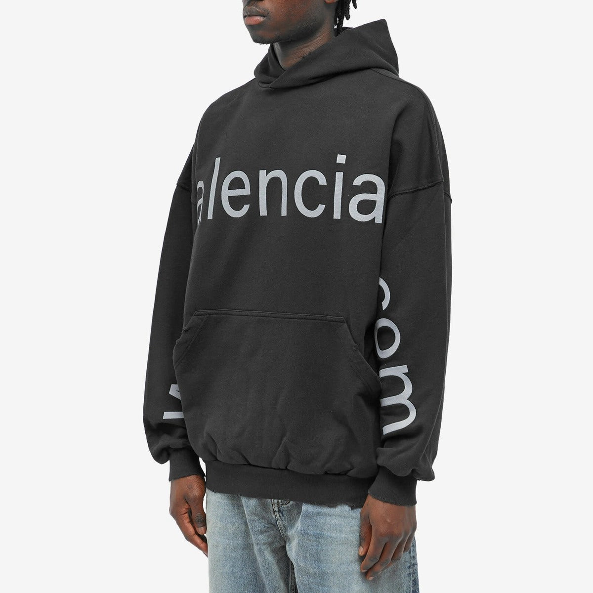 BALENCIAGA DOT COM POPOVER BLACK EMBROIDERED HOODIE