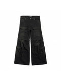 The Hype Company pantalones cargo negros acampanados convertibles con múltiples bolsillos y detalle desgastado.