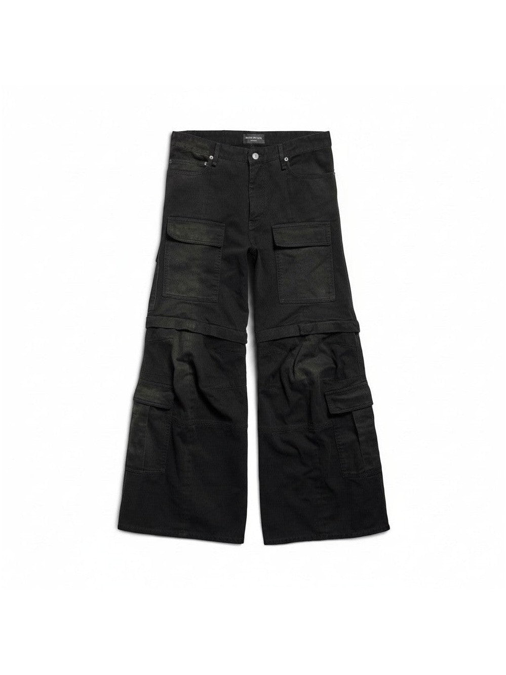 The Hype Company pantalones cargo negros acampanados convertibles con múltiples bolsillos y detalle desgastado.