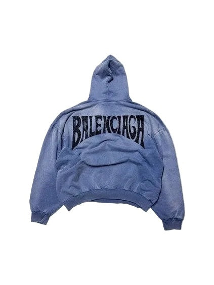 BALENCIAGA GRADUAL LOGO WASHED BLUE HOODIE