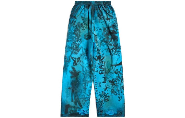 BALENCIAGA GRAFFITI SWEATPANTS BLUE