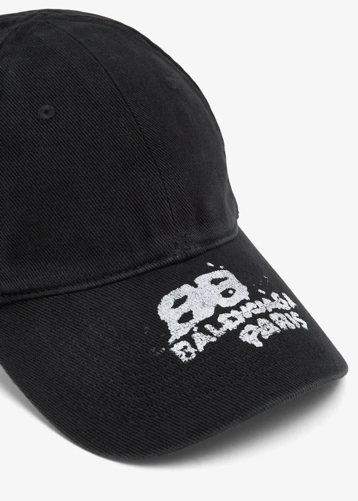 BALENCIAGA HAND DRAWN BB ICON VELCRO TAB HAT BLACK
