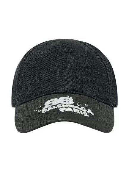 BALENCIAGA HAND DRAWN BB ICON VELCRO TAB HAT BLACK