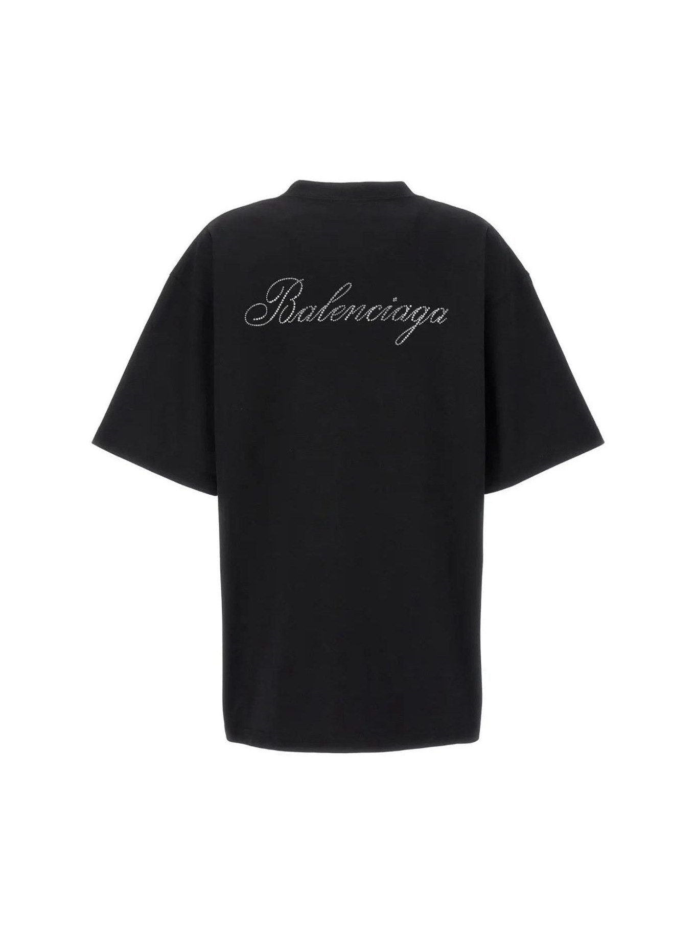 BALENCIAGA HANDWRITTEN RHINESTONE BACK BLACK T-SHIRT