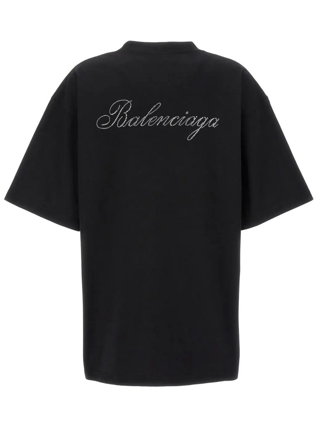BALENCIAGA HANDWRITTEN RHINESTONE BACK BLACK T-SHIRT