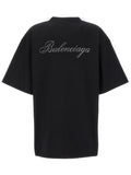 BALENCIAGA HANDWRITTEN RHINESTONE BACK BLACK T-SHIRT