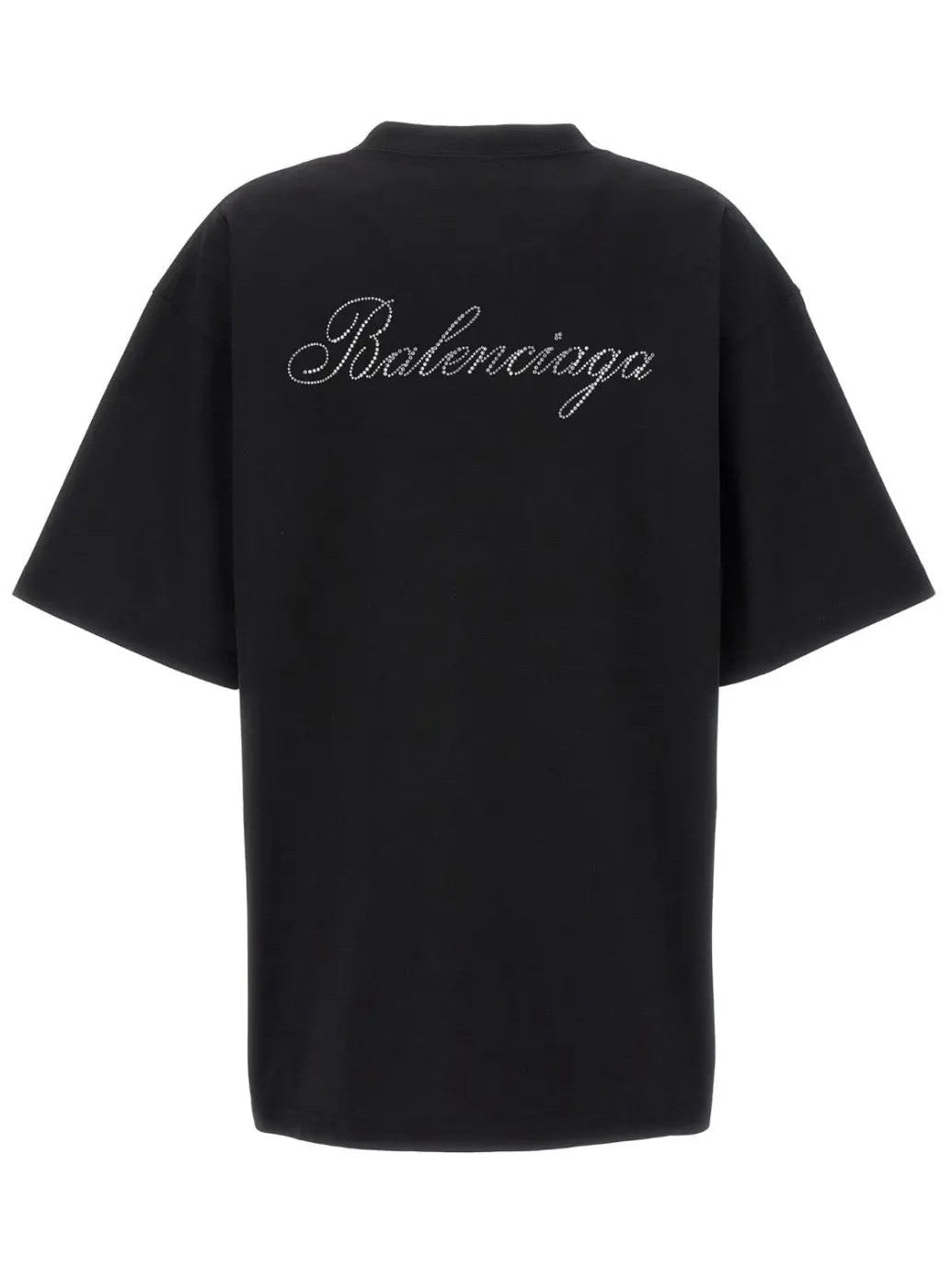 BALENCIAGA HANDWRITTEN RHINESTONE BACK BLACK T-SHIRT