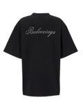 BALENCIAGA HANDWRITTEN RHINESTONE BACK BLACK T-SHIRT