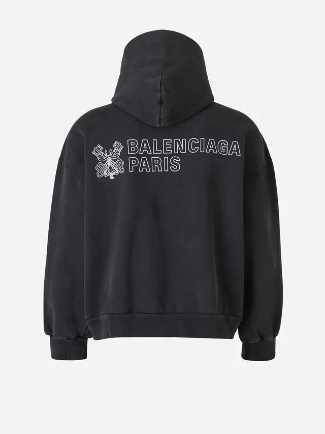 BALENCIAGA KEY CREST MOLLETON ARCHETYPE ZIP UP WASHED BLACK