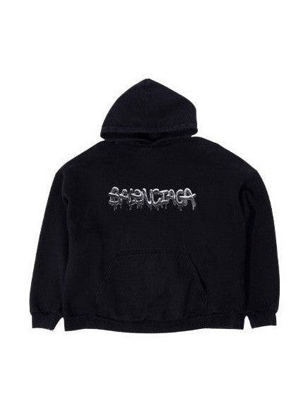 BALENCIAGA LIQUID METAL LOGO HOODIE BLACK BALENCIAGA The Hype Company