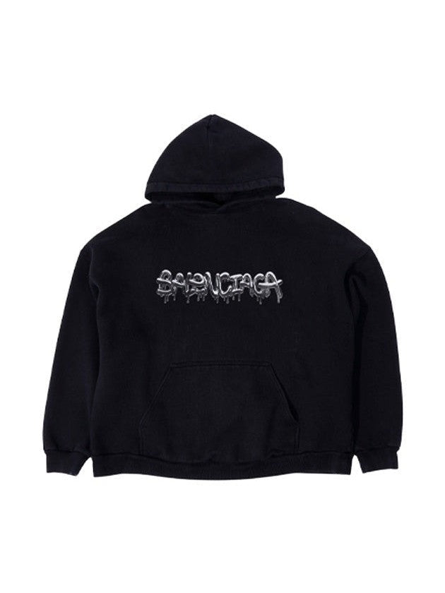 BALENCIAGA LIQUID METAL LOGO HOODIE BLACK BALENCIAGA The Hype Company