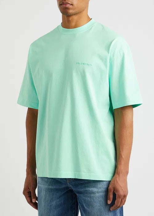 BALENCIAGA MINT LOGO EMBROIDERED T-SHIRT