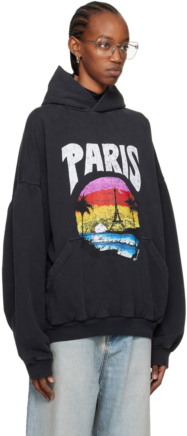 BALENCIAGA PARIS TROPICAL BLACK HOODIE
