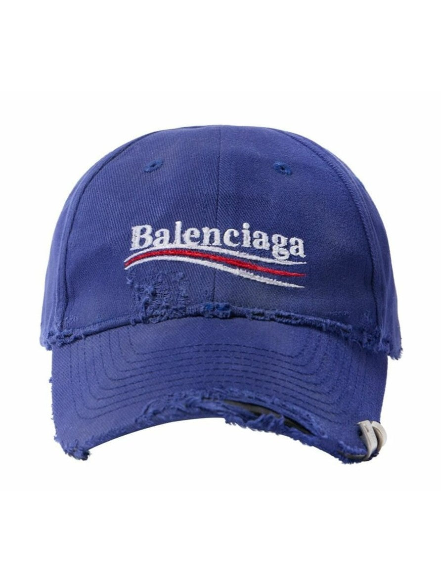 BALENCIAGA POLITICAL COTTON DRILL HAT BLUE
