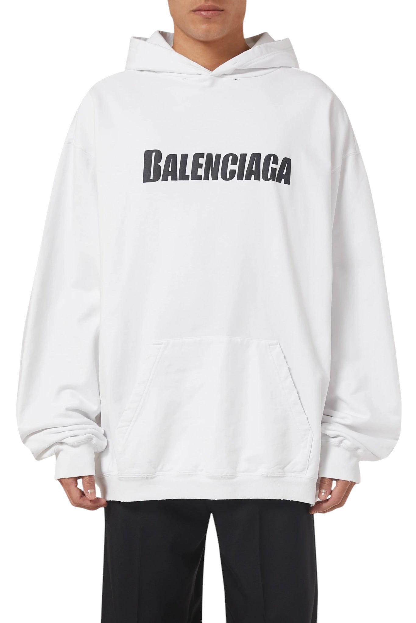 BALENCIAGA PRINT LOGO BOLD WHITE HOODIE