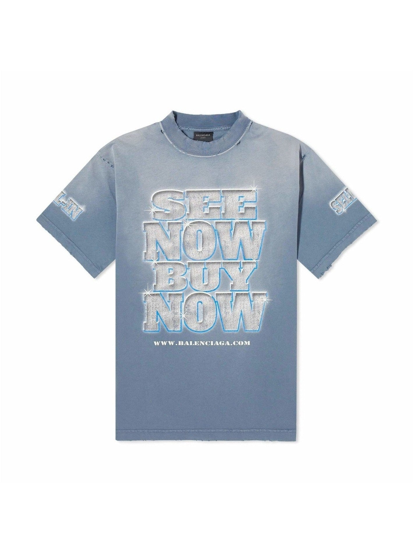 BALENCIAGA SEE NOW BUY NOW BLUE FADED T-SHIRT