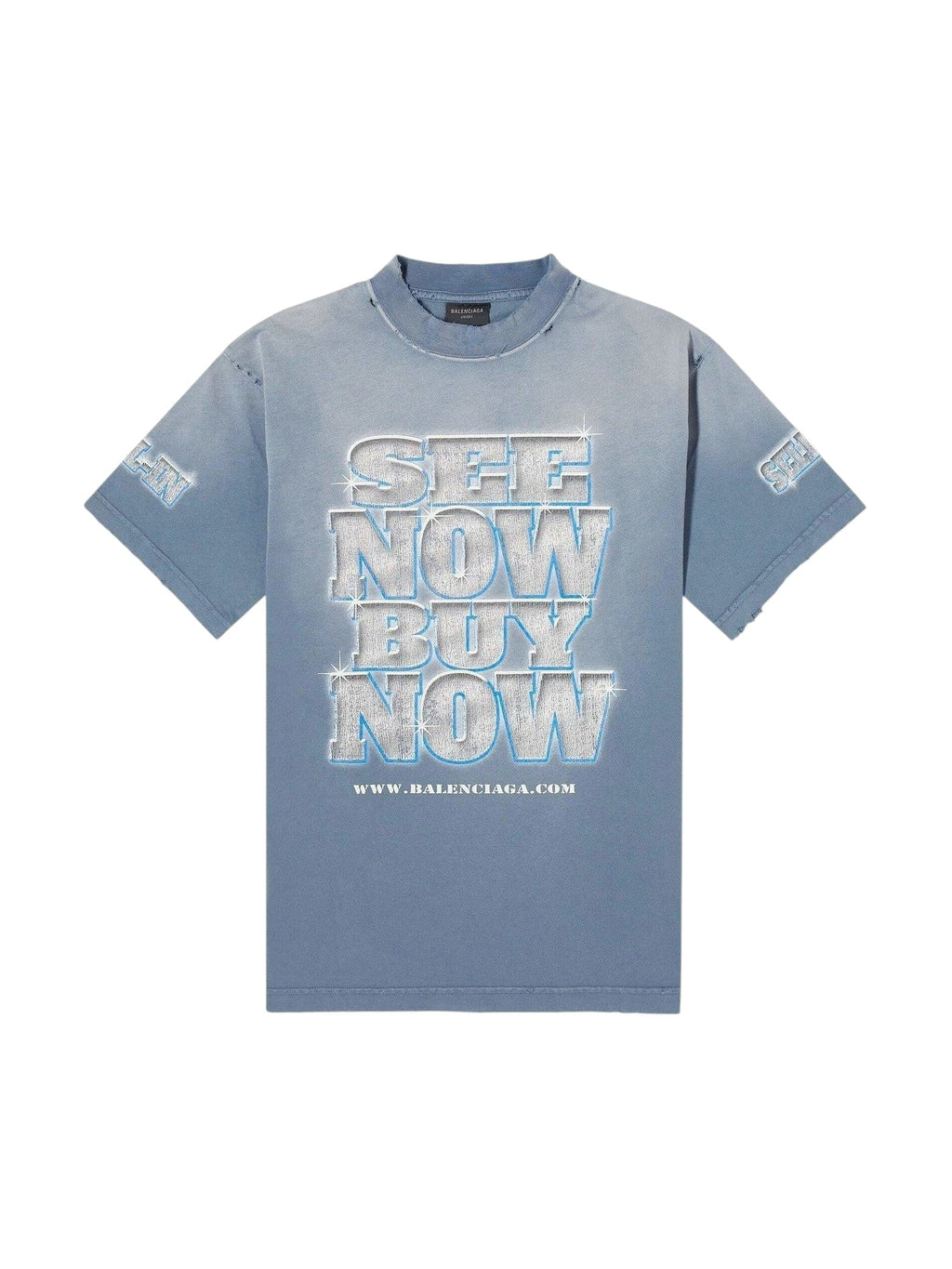 BALENCIAGA SEE NOW BUY NOW BLUE FADED T-SHIRT