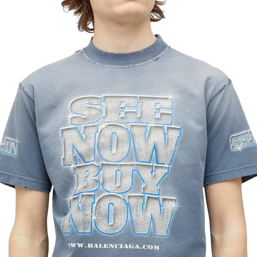BALENCIAGA SEE NOW BUY NOW BLUE FADED T-SHIRT