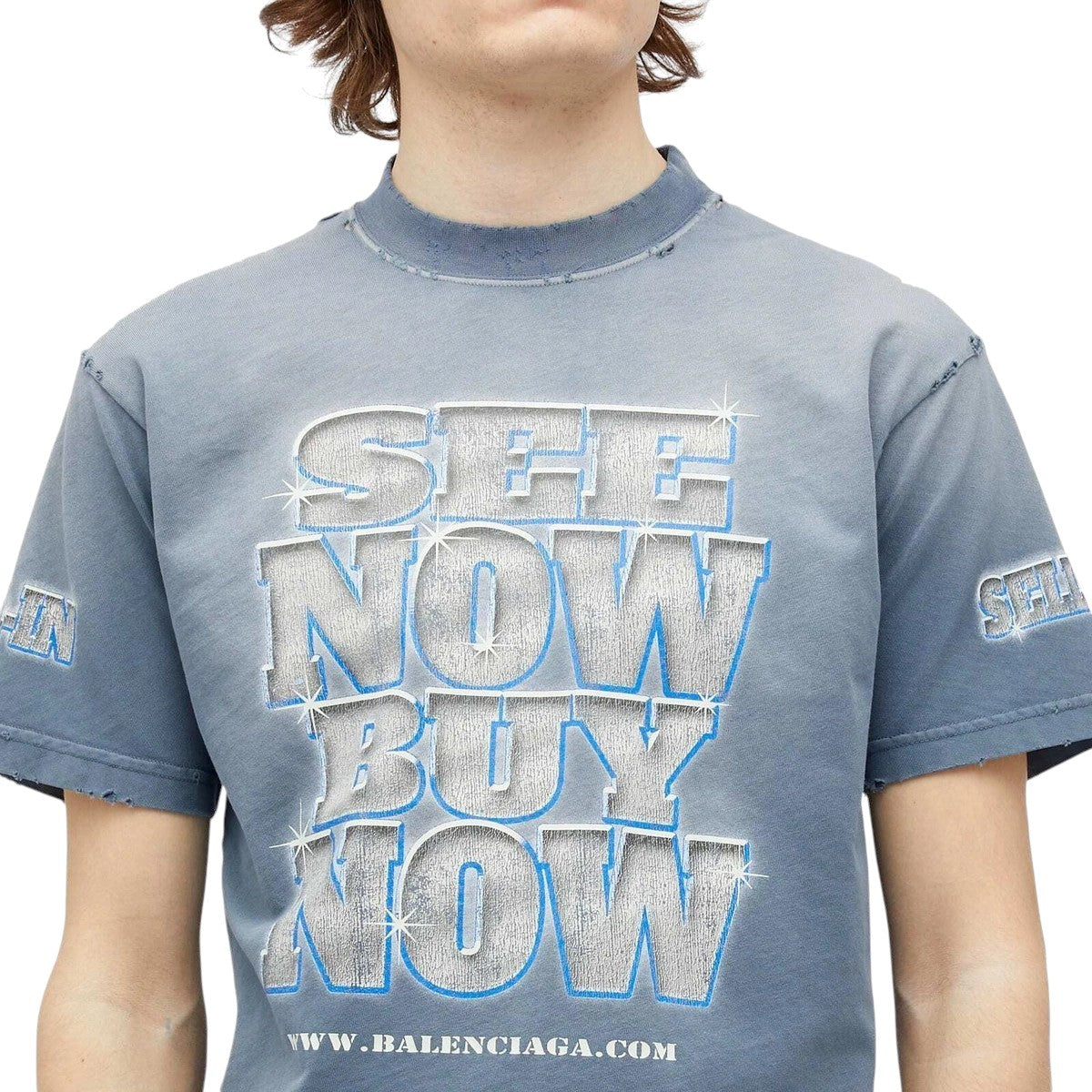 BALENCIAGA SEE NOW BUY NOW BLUE FADED T-SHIRT