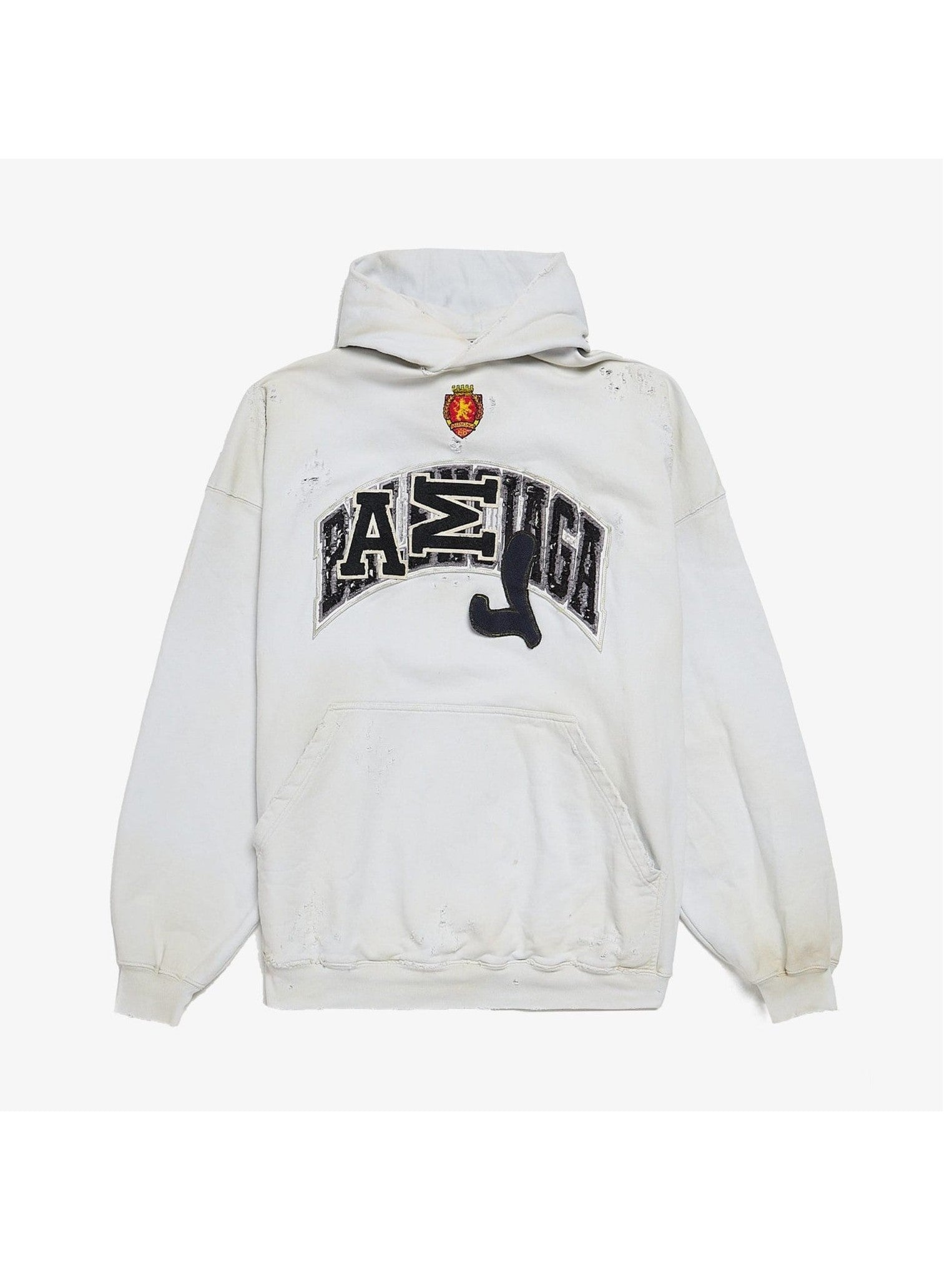 BALENCIAGA SKATER LOGO DISTRESSED HOODIE WHITE